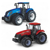 Kit 2 Trator Brinquedo Miniatura Magnum 340 New Holland Cor Vermelho E Azul