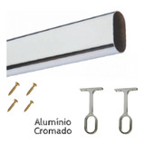 Kit 2 Tubos Cabideiro Oval Alumínio Crom 75cm C  4 Suportes