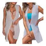 Kit 2 Un Saida Praia Curta Tricot Com Cordão Saidinha Verão