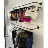 Kit 2 Unid Arara Parede Roupas Cabideiro Loja Quarto 120cm Cor Preto