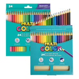 Kit 2 Unidades Lápis De Cor 24 Cores Multicolor Novas Cores