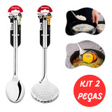 Kit 2 Utensilio Colher De Arroz Escumadeira Aço Inox