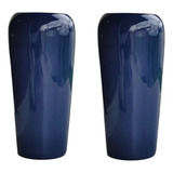 Kit 2 Vasos De Fibra Vidro Cachepot Vietnamita Azul 63x28cm