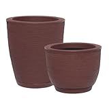 Kit 2 Vasos Decorativo De Planta Em Polietileno Escovado Jardim Casa Sala N1 E N2 Marrom