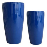 Kit 2 Vasos Fibra Vidro Vietnamita 89cm 70cm Azul Royal