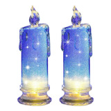 Kit 2 Velas De Led Média Parafina Chama Viva Altura 18 Cm Cor Azul