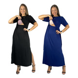 Kit 2 Vestido Amamentação Longo Cores Premium Roupa Grávida