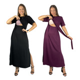 Kit 2 Vestido Amamentação Longo Roupa Gestante Manga Curta