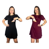 Kit 2 Vestido Amamentação Premium Manga Curta Roupa Gestante