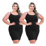 Kit 2 Vestido Curto Canelado Regata Modelo Plus Size Verão