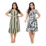 Kit 2 Vestido Midi Moda Evangélica Godê Longo Rodado Atacado