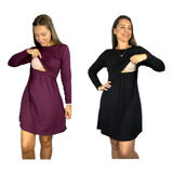 Kit 2 Vestidos Amamentação Viscolycra Premium Manga Longa