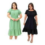 Kit 2 Vestidos Ciganinha Midi Evangélico Manga Feminino