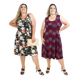 Kit 2 Vestidos Para Senhoras Em Malha Fria Estampa Feminino