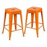 Kit 2 X Banquetas Médias Iron Tolix 66 Cm Cor Laranja