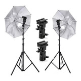 Kit 2 X Sombrinha Rebatedora Prata Suporte Flash E Tripé