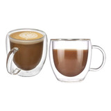 Kit 2 Xícara Café Vidro Fundo Duplo Expresso Chá Peças 250ml