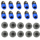 Kit 20 Conector Plug Speakon Macho Femea 4 Polos Cor Preto