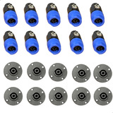 Kit 20 Conector Plug Speakon Macho Femea 4 Polos Cor Preto