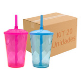 Kit 20 Copos Twister 300ml 2 Cores Com Canudo Atacado Varejo