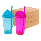 Kit 20 Copos Twister 300ml Tampa Chantilly 2 Cores Atacado