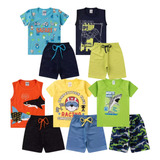 Kit 20 Peças Roupa Infantil Menino 10 Camisetas 10 Short