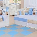Kit 20 Placas Tatame Tapete Eva Infantil 50x50x1cm Bebe Azul E Cinza