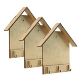 Kit 20 Porta Chaves De Parede Lisa Casinha 3 Ganchos Mdf Cru
