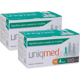Kit 200un Agulha Caneta Insulina 4mm 32g Uniqmed