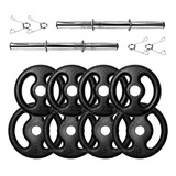 Kit 20kg Em Anilhas De Ferro Com 2 Barras De Tubo Oca 40cm