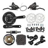 Kit 21 Vel Bike Freio Disco Cambio Rapdfire Pedivela Shimano