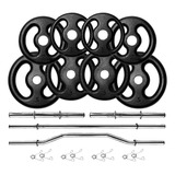 Kit 22kg Anilhas De Ferro Com Barras 40cm E 1 20m W 1 20m