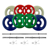 Kit 22kg Anilhas Emborrachadas Com Barras 40cm E Barra 1 20m