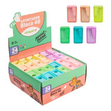 Kit 24 Apontador Escolar Bloco 40 Pastel Retangular Depósito