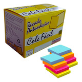 Kit 24 Blocos Adesivo Cole Fácil Neon 2400 Folhas 4 Cores