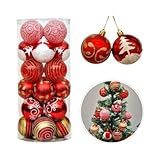 Kit 24 Bolas De Natal 6cm Grande Mista Inquebráveis Enfeite Natalino Árvore Pinheiro Decoração Presente Ornamentos Decorativos Festa Christmas Ball Natalina Pendurar Cordão Luz Vermelho Dourado 