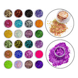 Kit 24 Glitters Flocado Decoração Unha Gel Nail Art Manicure