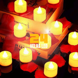 Kit 24 Velas De Led Eletrônica Decorativa Amarela Bateria