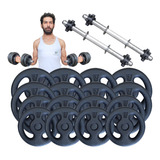 Kit 24kg Anilhas 2 Barras Rosca Rápida 40cm Musculação