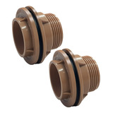 Kit 2un Adaptador Flange 60mm 2 Marrom Para Caixa Dágua