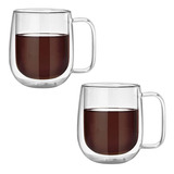 Kit 2x Caneca Vidro Duplo Xícara Parede Dupla Café Chá 260ml