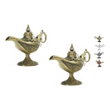 Kit 2x Mini Lâmpadas Aladim De Metal Porta Incenso Decoração