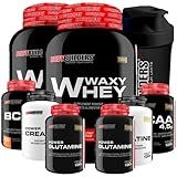 Kit 2x Waxy Whey 900g 2x Bcaa 100g 2x Power Creatina 100g 2x Power Glutamina Coqueteleira Bodybuilders Cappuccino E Paçoca 