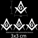 Kit 3 Adesivos Carro Maçonaria Esquadro Compasso 3x3 Pequeno