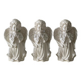 Kit 3 Anjo Rezando 20 Cm Branco Perolado Gesso Escultura