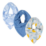 Kit 3 Babador Bandana Koala Baby Algodão Bebê Dupla Face Menina Menino Cor Azul