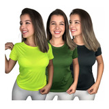 Kit 3 Babylook Lisa Malha Uv Blusa Feminina Academia Dry Fit