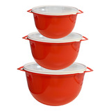 Kit 3 Bacias Plásticas Tritec Pmg Redondas C Tampa Bpa Free