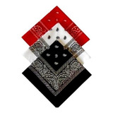 Kit 3 Bandanas 55x55 1 Preta 1 Vermelha 1 Branca 100 algodão