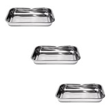 Kit 3 Bandejas Clinica Hospitalar Aço Inox Alta 26x19x4